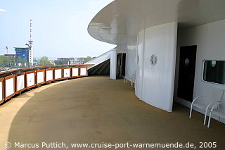Das Kreuzfahrtschiff AIDAcara: Das Freideck der vier Suiten auf Deck 7.