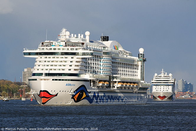 Das Kreuzfahrtschiff AIDAprima am 23. April 2016 in Hamburg (Deutschland).