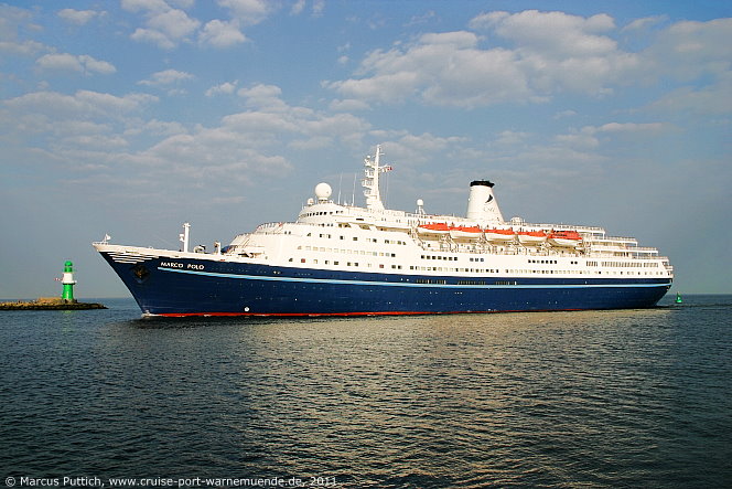 Das Kreuzfahrtschiff MARCO POLO am 20. April 2011 im Ostseebad Warnem&uuml;nde.