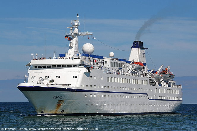 Das Kreuzfahrtschiff BERLIN am 06. August 2018 im Kreuzfahrthafen Warnemünde in der Hansestadt Rostock.
