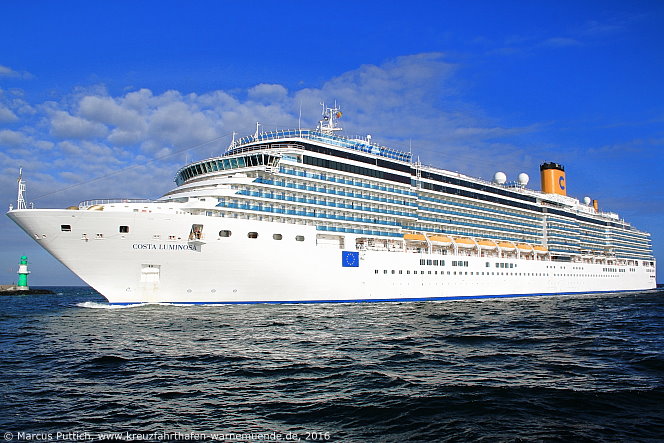 Das Kreuzfahrtschiff COSTA LUMINOSA am 04. Mai 2016 im Kreuzfahrthafen Warnemünde in der Hansestadt Rostock.