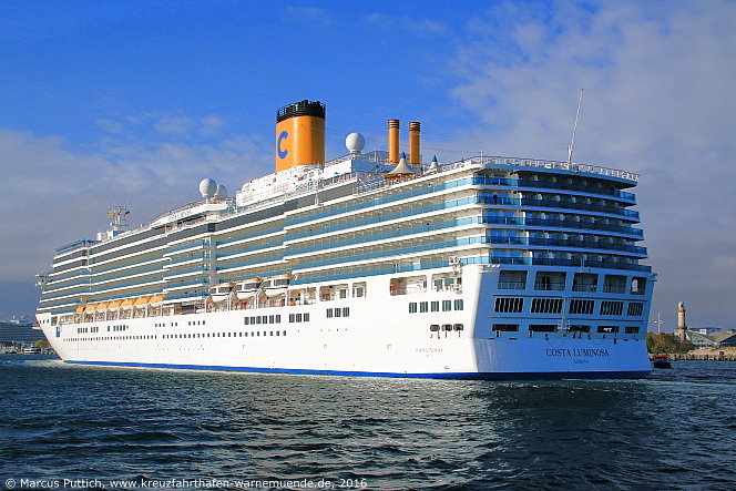 Das Kreuzfahrtschiff COSTA LUMINOSA am 04. Mai 2016 im Kreuzfahrthafen Warnem&uuml;nde in der Hansestadt Rostock.