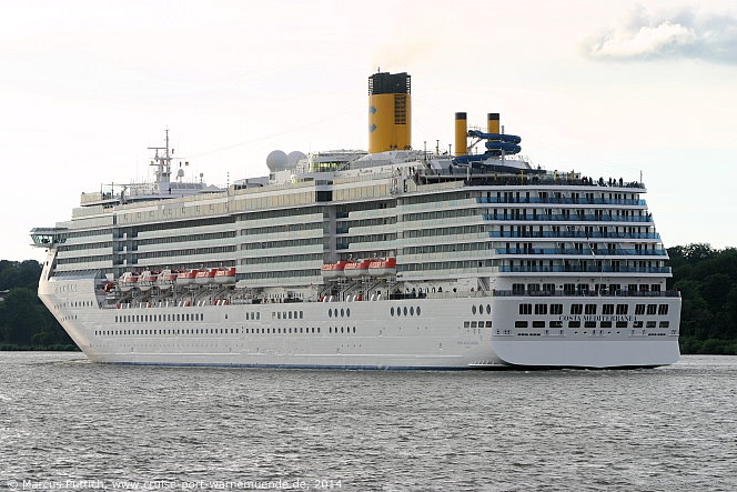 Das Kreuzfahrtschiff COSTA MEDITERRANEA von der Kreuzfahrtreederei Costa Crociere am 29. Juni 2014 in Hamburg (Deutschland).