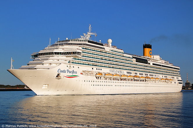 Das Kreuzfahrtschiff COSTA PACIFICA am 21. August 2018 im Kreuzfahrthafen Warnemünde in der Hansestadt Rostock.