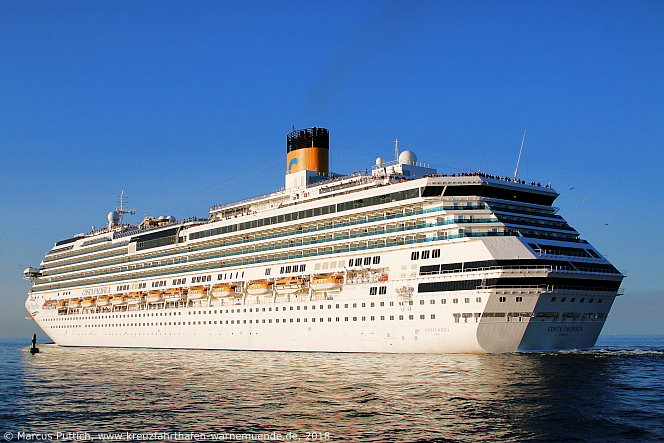 Das Kreuzfahrtschiff COSTA PACIFICA am 21. August 2018 im Kreuzfahrthafen Warnemünde in der Hansestadt Rostock.