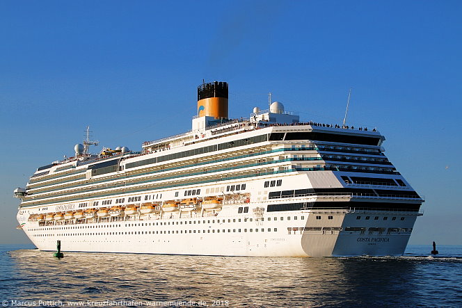 Das Kreuzfahrtschiff COSTA PACIFICA am 21. August 2018 im Kreuzfahrthafen Warnemünde in der Hansestadt Rostock.