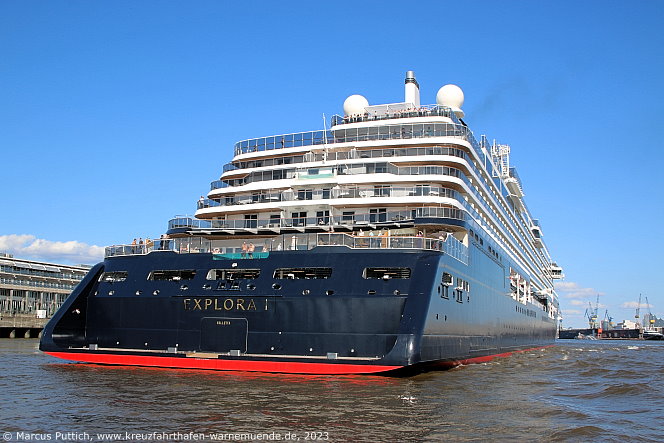 Das Kreuzfahrtschiff EXPLORA I am 21. August 2023 in Hamburg (Deutschland).