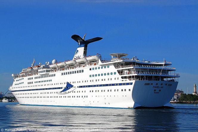 Das Kreuzfahrtschiff MAGELLAN am 23. Mai 2018 im Kreuzfahrthafen Warnem&uuml;nde in der Hansestadt Rostock.