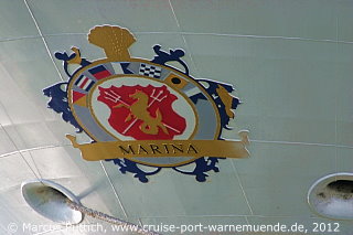 Das Kreuzfahrtschiff MARINA am 23. Juli 2012 im Kreuzfahrthafen Warnemünde in der Hansestadt Rostock.