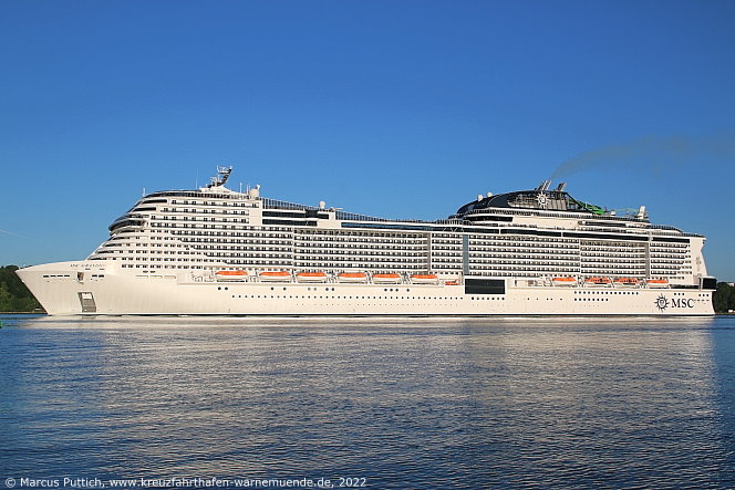Das Kreuzfahrtschiff MSC GRANDIOSA am 04. Juni 2022 in Kiel (Deutschland).
