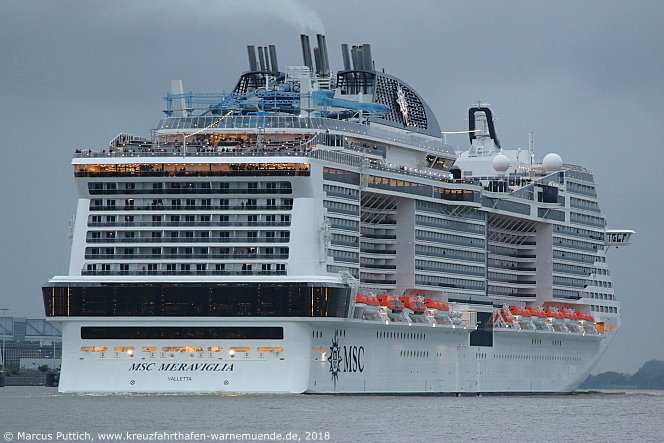 Das Kreuzfahrtschiff MSC MERAVIGLIA am 05. Juli 2018 in Hamburg (Deutschland).