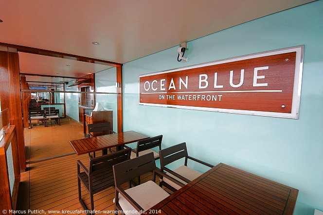 Kreuzfahrtschiff NORWEGIAN GETAWAY: Das Restaurant Ocean Blue by Geoffrey Zakarian on the Waterfront auf Deck 08.