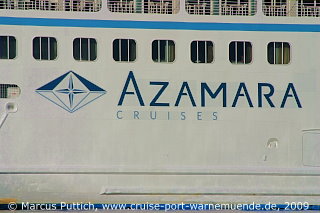 Kreuzfahrtschiff AZAMARA JOURNEY am 06. August 2009 im Kreuzfahrthafen Warnemünde in der Hansestadt Rostock.