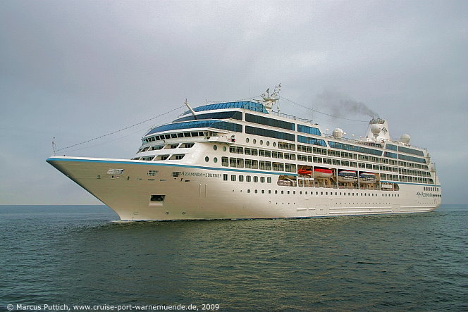 Kreuzfahrtschiff AZAMARA JOURNEY am 06. August 2009 im Kreuzfahrthafen Warnem&uuml;nde in der Hansestadt Rostock.