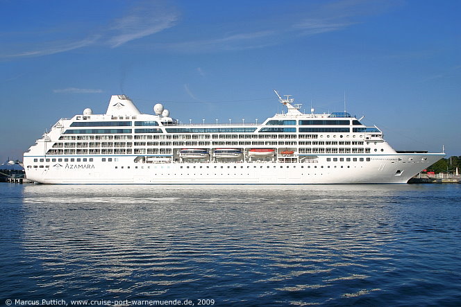 Kreuzfahrtschiff AZAMARA JOURNEY am 06. August 2009 im Kreuzfahrthafen Warnem&uuml;nde in der Hansestadt Rostock.