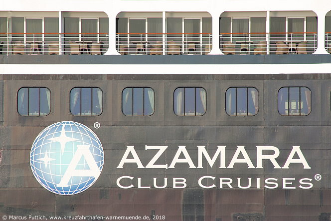 Kreuzfahrtschiff AZAMARA JOURNEY am 09. August 2018 im Kreuzfahrthafen Warnemünde in der Hansestadt Rostock.