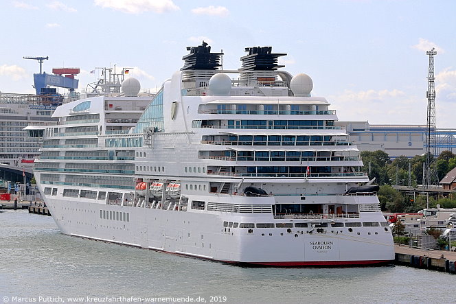 Das Kreuzfahrtschiff SEABOURN OVATION am 06. September 2019 im Kreuzfahrthafen Warnem&uuml;nde in der Hansestadt Rostock.