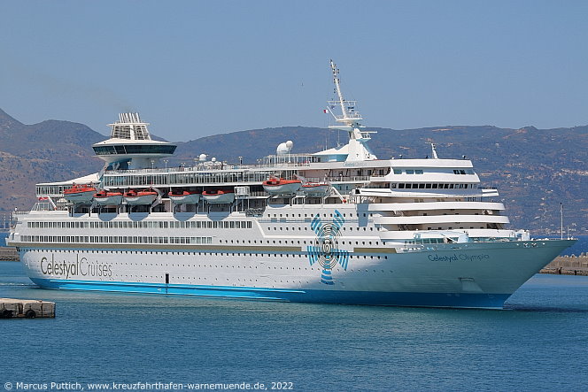 Das Kreuzfahrtschiff CELESTYAL OLYMPIA am 22. Mai 2022 in Heraklion auf der Insel Kreta (Griechenland).