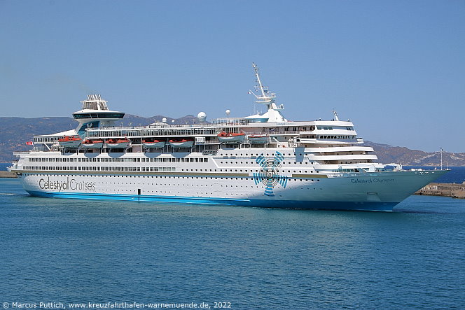 Das Kreuzfahrtschiff CELESTYAL OLYMPIA am 22. Mai 2022 in Heraklion auf der Insel Kreta (Griechenland).