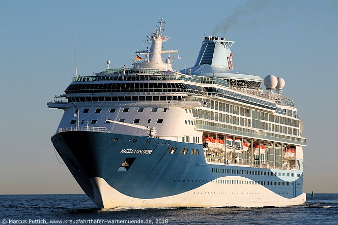 Das Kreuzfahrtschiff MARELLA DISCOVERY am 03. Juli 2018 im Kreuzfahrthafen Warnem&uuml;nde in der Hansestadt Rostock.