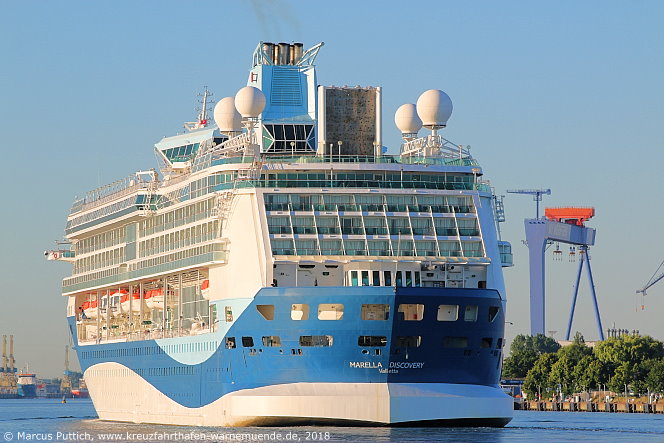 Das Kreuzfahrtschiff MARELLA DISCOVERY am 03. Juli 2018 im Kreuzfahrthafen Warnemünde in der Hansestadt Rostock.