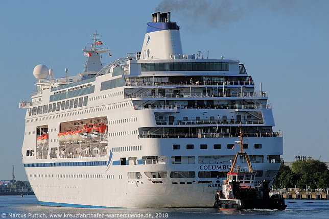 Das Kreuzfahrtschiff COLUMBUS am 20. Mai 2018 im Kreuzfahrthafen Warnem&uuml;nde in der Hansestadt Rostock.